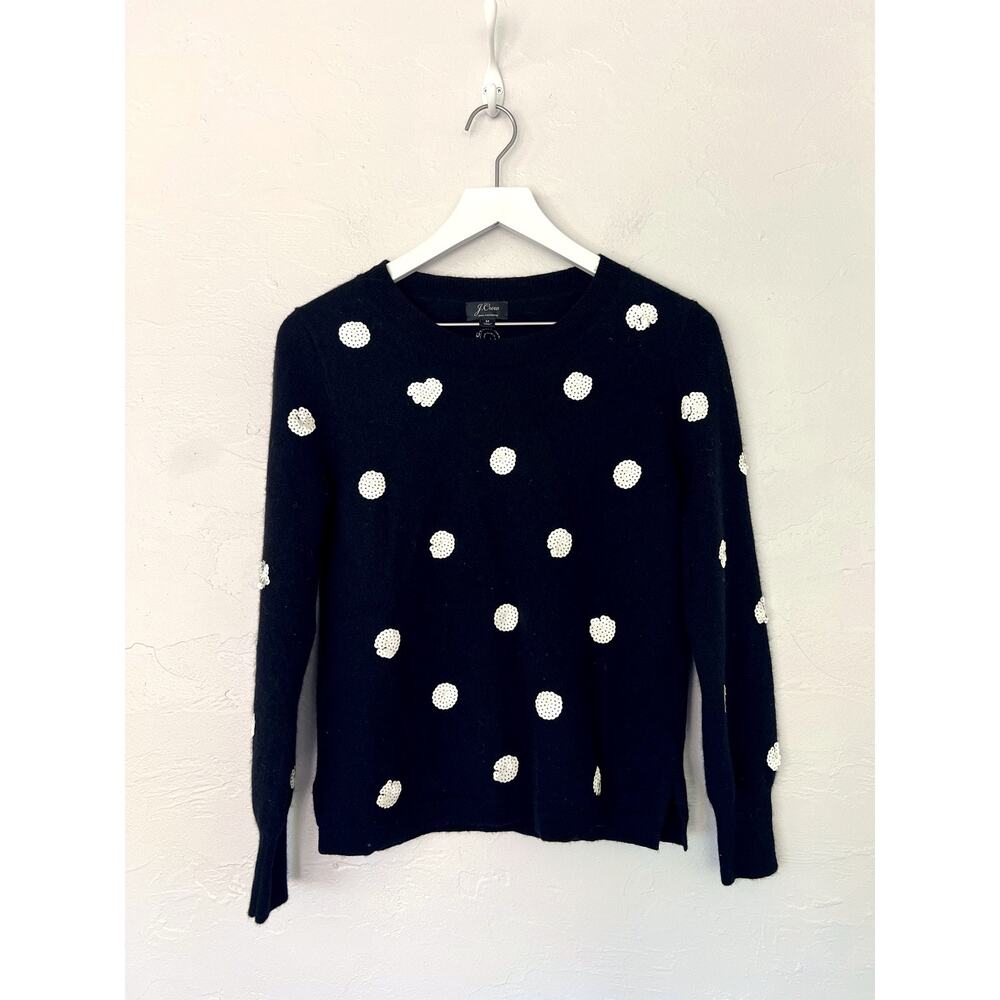 J.Crew 100% Cashmere Sequin Polka Dot Sweater Black White Size M
